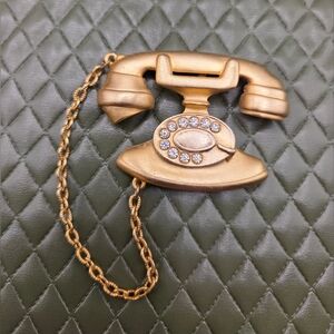 947. Vintage JJ Jonette Gold Tone Telephone Brooch Women Jewelry Brooches